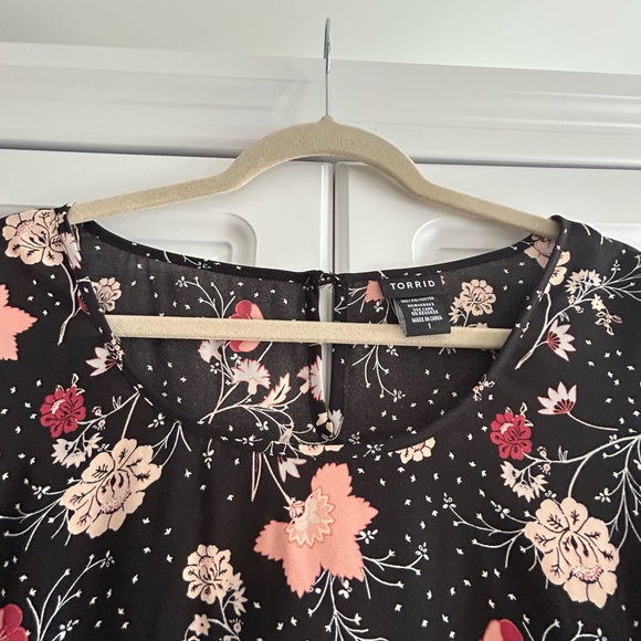 Torrid Black Floral Blouse with Pink and Red Accents - Picture 2 of 6